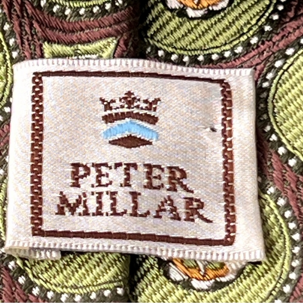 Peter Millar 100% Silk Hand Folded Green Brown Circle Geometric Print Mens Tie - Picture 3 of 11